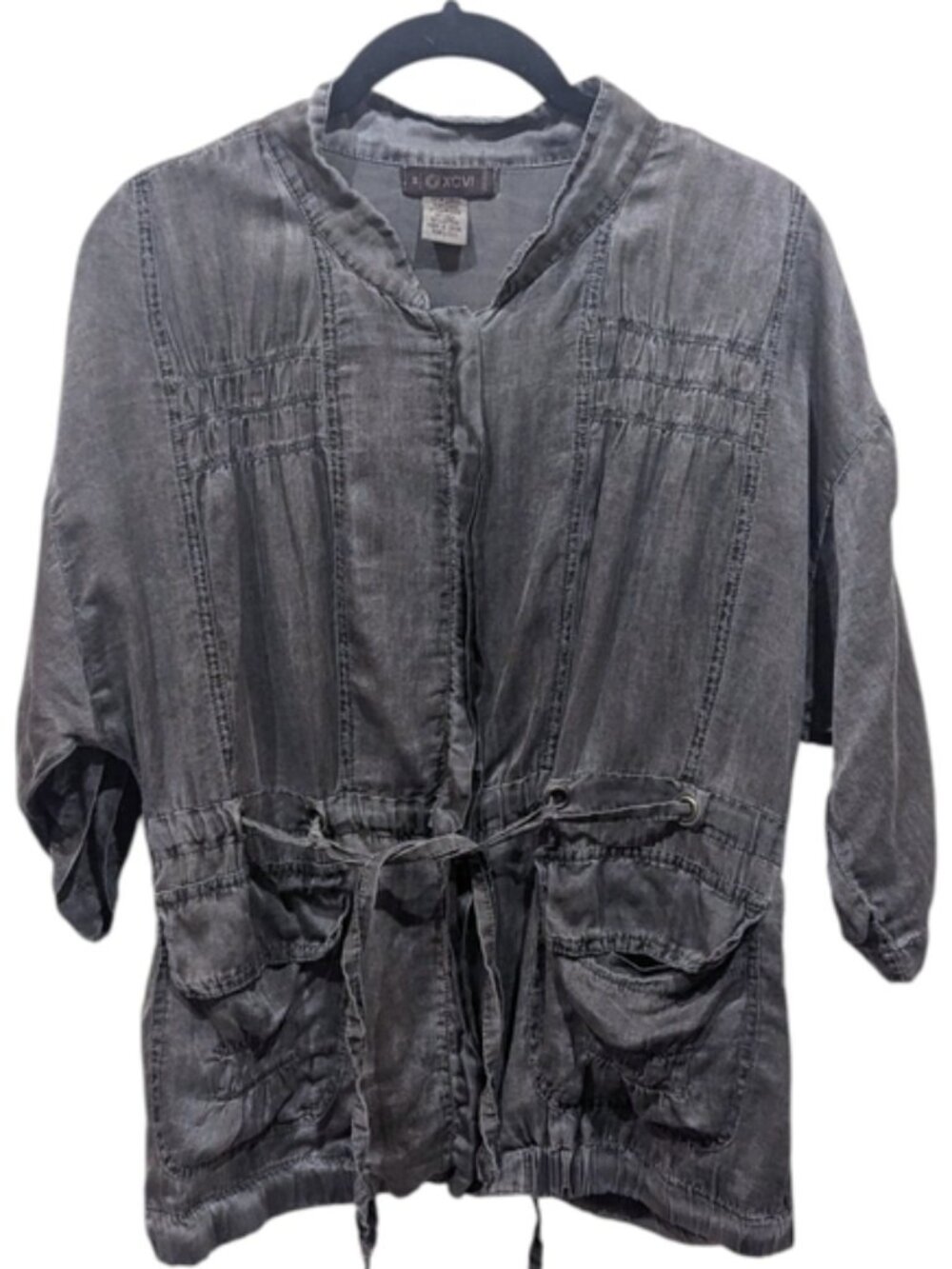 XCVI Grey Taupe Distressed Silk Blend Cinchable Waist Utility Jacket (M)